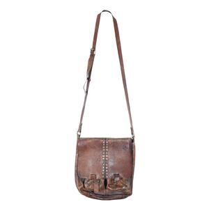 Patricia Nash Womens Distressed Brown Leather Messenger Bag Studded Boho Vintage